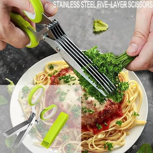 Multifunctional Muti Layers Stainless Steel Knives Multi-Layers KItchen Scissors Scallion Cutter Herb Laver Spices Cook Tool Cut