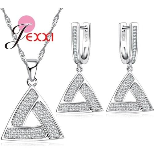 Fashion Jewelry Set For Woman Trendy Geometric Triangle Pendant Necklace Earrings 925 Sterling Silver