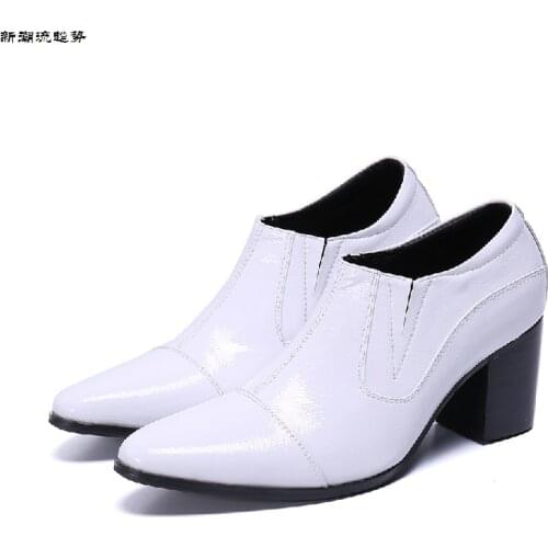 Sapato Social Masculino Mens Shoes High Heels White Formal shoes Men Genuine Leather oxford Zipper Wedding Party Sapato male