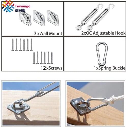Tewango Stainless Steel Buckle Spring Hook Kits Shade Sail Awning Fixing Fittings Screen Net Instant Grommet Hammock Accessories