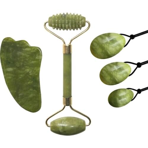 Natural Jade Roller Guasha Scraper Yoni Eggs Crystal Stone Facial Massage Jade Eggs Kegel Exerciser Massager Gouache Scraper Set
