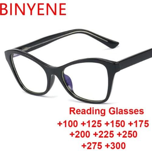 Fashion 2020 Blue Light Blocking Reading Glasses TR90 Gradient Cat Eye Frame Prescription Eyeglasses With Dioptor +100 to +300
