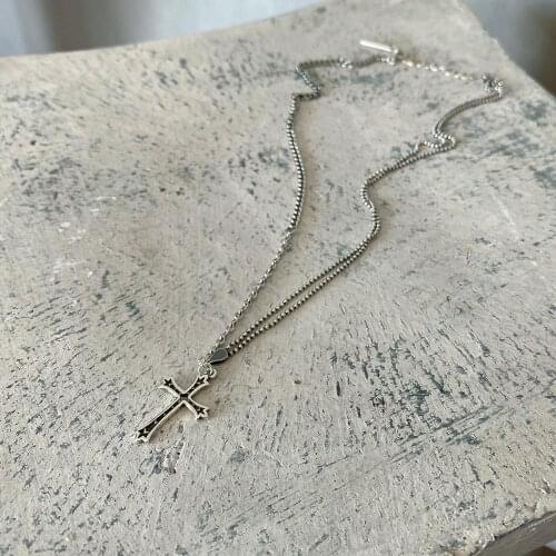 Vintage 100% Authentic 925 Sterling silver cross Pendant Necklace Half Chain FINE Jewelry TLX873