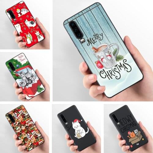 Christmas Cat Cartoon Cute Phone Case For Black Sotf Silicone TPU Huawei p30 p20 p10 p9 p8 Lite series aesthetic Coque