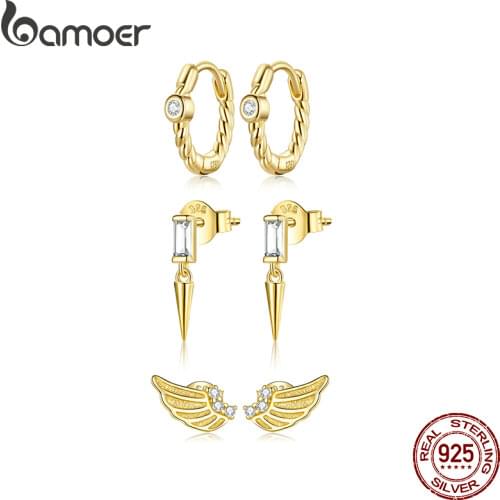BAMOER Gold Ear Buckles 925 Sterling Silver French Style Stud Earrings for Women Geometry Earrings Fashion Jewelry Party Gift