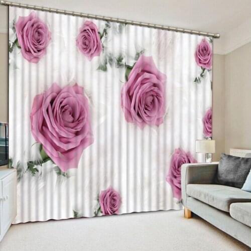 Modern Home Decoration Living Room Curtains 3d curtains Simple Pink Rose Fashion Customized Blackout Shade Window Curtains