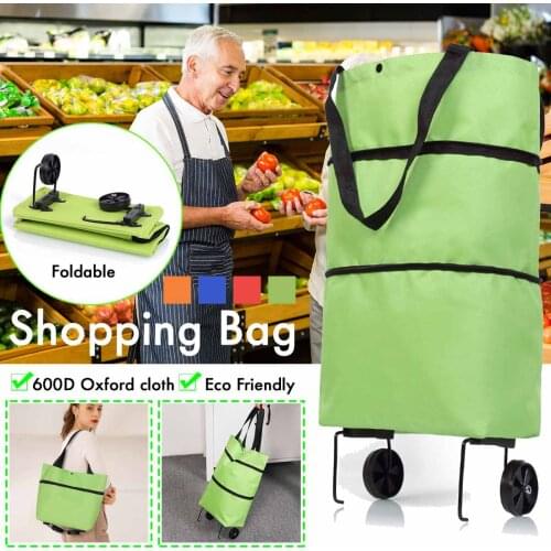 Light Weight Folding Foldable Shopping Cart Luggage Travel Bag Trolley Portable Tug Hanging Bag Fashion Oxford Solid Women Bags