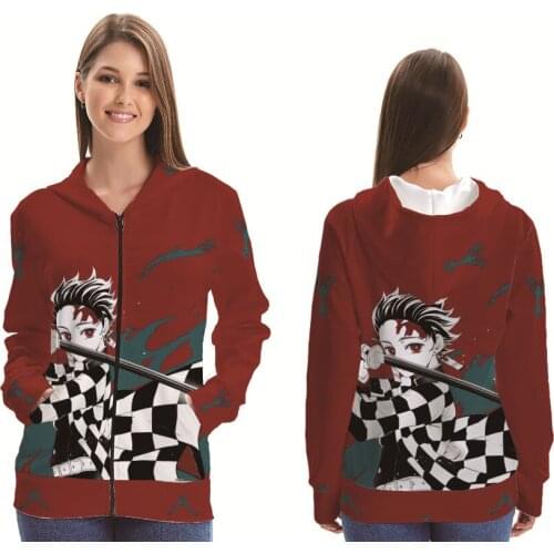 Demon Slayer: Kimetsu no Yaiba Kamado Tanjirou Nezuko Hoodies Sweatshirt Men Zipper Hooded Jacket Streetwear Cosplay Costumes