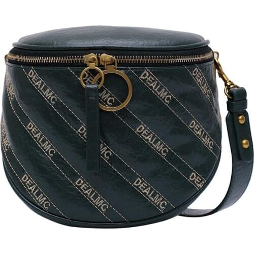 High Class Soft Leather Texture Letter Thick Saddle Bag Women Zipper Casual Crossbody Bags Luxury Brand Shoulder Handbag Female