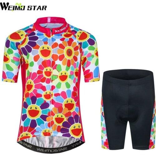 Weimostar 2018 Kids Cycling Jersey Set Children Bicycle Cycling Clothing Maillot Ciclismo Short Sleeve Gilr MTB Bike Jersey Suit
