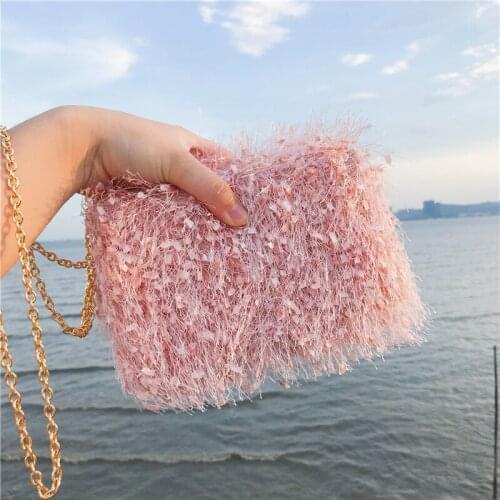 Women Tassel Handbags Pearl Flap Totes Pink Ladies Small Crossbody Shoulder Bags Luxury Evening Bags Wedding Bride Chain Purse