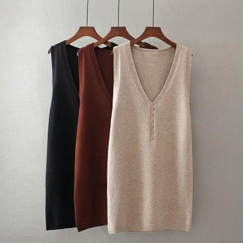 Woman Sweater Vest Womens Sweaters V-neck Knitted Mid-Length Sleeveless Spring Autumn Women Femme Chandails Pull Hiver Y659