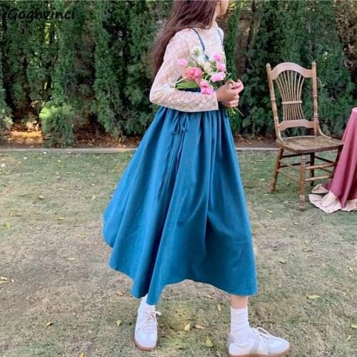 Dress Women Japanese Style Vintage Loose Spaghetti Strap Mid-calf Lace Sweet Female All-match Solid Color Leisure Summer Mujer