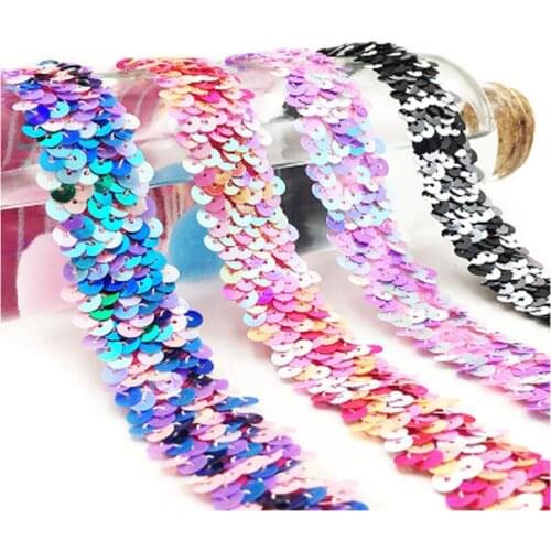 1M/Lot 3CM Width Elasticity Sequin Beading Trim Lace Spangle Ribbon DIY Handcraft Sewing Curtain Accessories Decoration