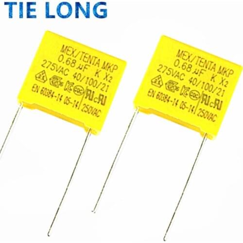 10pcs 0.68uF 10pcs capacitor X2 capacitor 275VAC 680NF Pitch 22mm X2 Polypropylene film capacitor 0.68uF