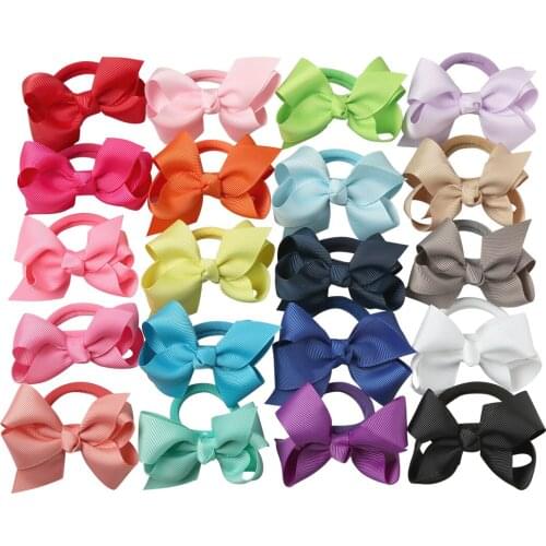 20pcs/lot 3" Grosgrain Hair Bows Hairband Elastic Ponytail Holder Mini Bowknot Hair Band For Girls