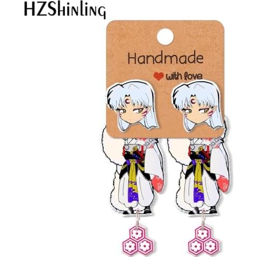 2021 Anime Sesshoumaru inuyasha Pattern Acrylic Clip Earrings Stud Earrings Resin Epoxys Ear Jewelry