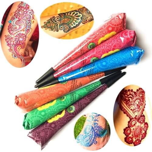 9 Color To Choose Indian Mehndi Henna Tattoo Paste Cones Women Makeup Beauty Body Paint Waterproof Tattoo Finger Cream Cone
