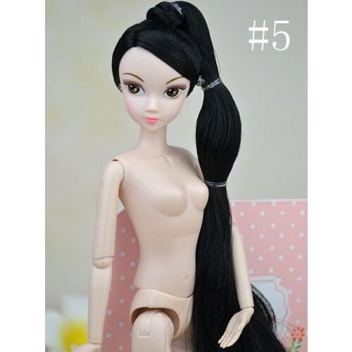 Naked 12 Moveable Joints Chinese Doll Accessories For 11.5" Dollhouse 1/6 Doll Body + Head With Long Ponytail Hair Doll