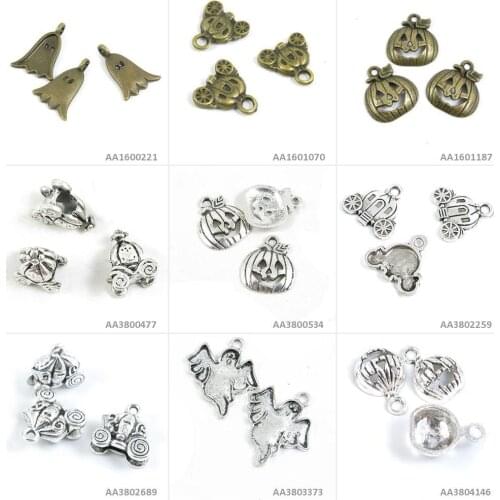 Antique Bronze Silver Tone Jewelry Making Charms Halloween Ghost Pumpkin Cart Carriage Golden Car Loose Beads Smiley Face