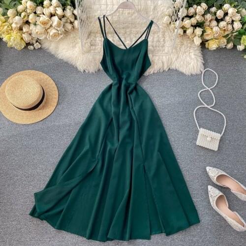 Boho 2021 V Neck Sexy Split dress Summer midi long dress spaghetti strap Party Women casual elegant beach holiday tunic dress