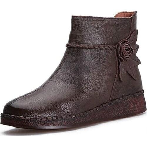 Soft Cowhide Flower Mother Autumn Boots Soft Bottom Comfort Women Leather Shoes Fashion Stylish Flat Boots Women Shoes