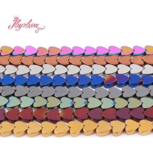 6mm Black Gold Silver Rainbow Blue Heart Hematite Natural Stone Beads For DIY Necklace Bracelet Jewelry Making 15" Free Shipping