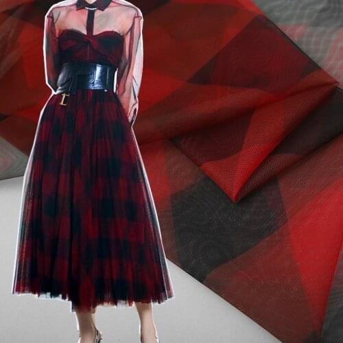 Black And Red Lattice Net Yarn Printing Fabric For Dress Tissus Au MÈTre Telas Por Metro Tissu Vestidos Sewing Tela Ткань хлопок