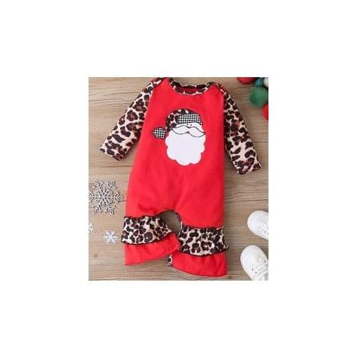 Citgeett Autumn Baby Girls Boys Long Sleeve Jumpsuit Cartoon Santa Claus Leopard One-Piece Long Pants Xmas Clothes