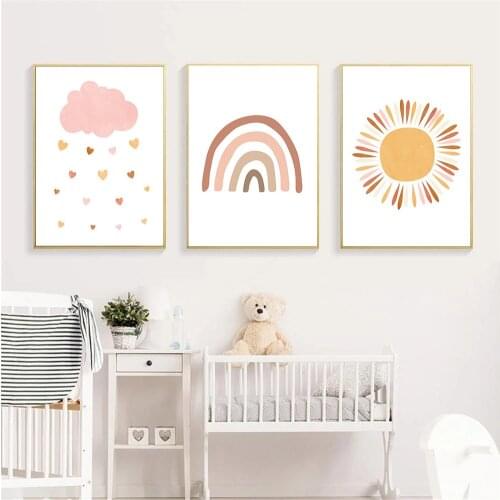 Children Print Sun Rainbow Painting Nursery Wall Art Prints Cloud Canvas Poster Nordic Wall Pictures Baby Kids Room Decoration