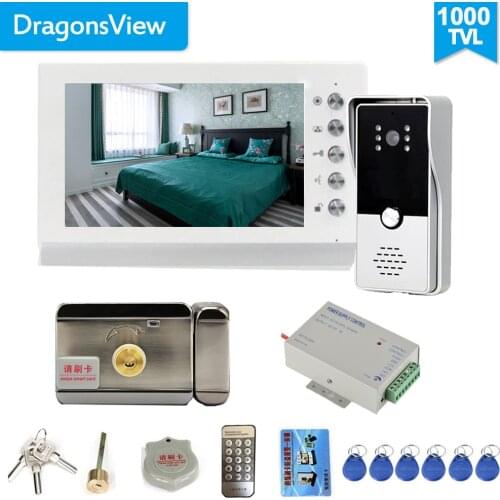 Dragonsview 7 Inch Home Intercom System Doorbell Phone with Camera Electronic Lock 1000TVL Unlock Talk Waterproof