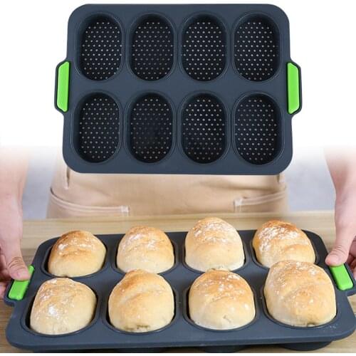 8 Cavity Baking Bread Mold Silicone Toast Moulds Home Cake Food Grade French Bread Biscuit Molds Nonstick Homemade DIY Tools