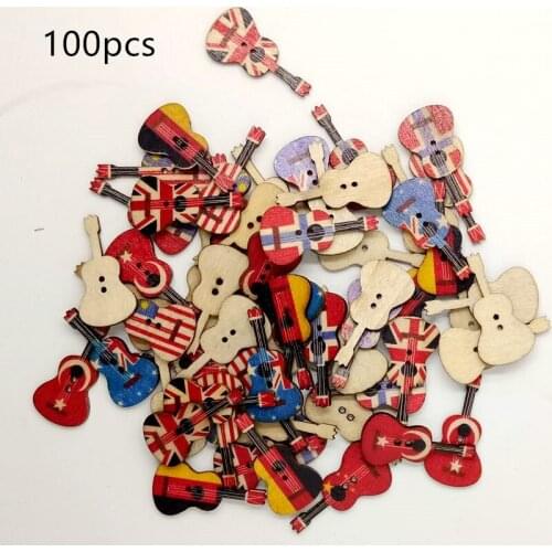 JOJO BOWS 36mm*19mm 100pcs Mixed Guitar Wooden Sewing Buttons Clothing Needlework Scrapbooking Decorative Crafts DIY Accessories