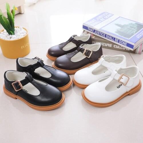T-strap Classic Fashion Kids Leather Shoes for Girls Medium Big Children Students Performance Black Leather Flats High Quality