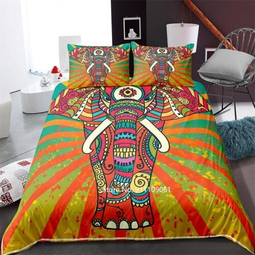 Elephant Cartoon Print Color Pattern Down Bed Cover Pillowcase High-end Luxury Bedding Set Double Queen King Size Hot Sale