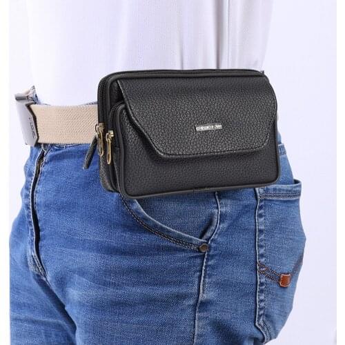Leather Men Small Waist Bag Solid Color Bum Belt Pack Casual Fanny Business Waist Bag Men Chest New Fashion Phone Pouch