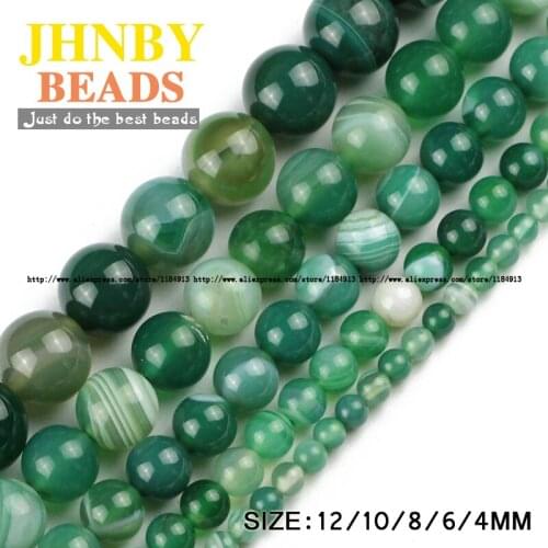 JHNBY Green Stripe banded carnelian beads Natural Stone Onyx Round Loose beads 4/6/8/10/12MM Jewelry bracelet accessories DIY