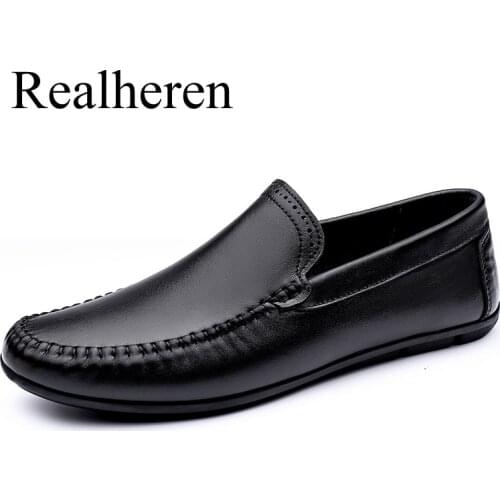 Loafers Leather Mens Casual Shoes Driving Shoes Size 37-46 Handmade Soft Lightweight Black Brown 2021 New Dropshipping