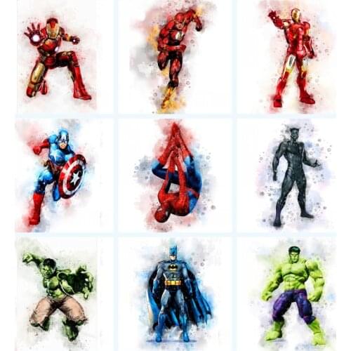 Marvel Superhero Watercolor Canvas Painting Spider-Man Iron Man Hulk Art Wall Prints Poster Prints Kids Room Picture Home Decor