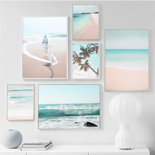 Sea Beach Waves Stones Coconut Tree Sky Wall Art Canvas Painting Nordic Posters And Prints Wall Pictures For Living Room Decor