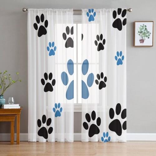 Cartoon Pet Paw Footprint Sheer Curtains for Living Room Modern Voile Curtain Bedroom Tulle Curtains Window Drapes Decor