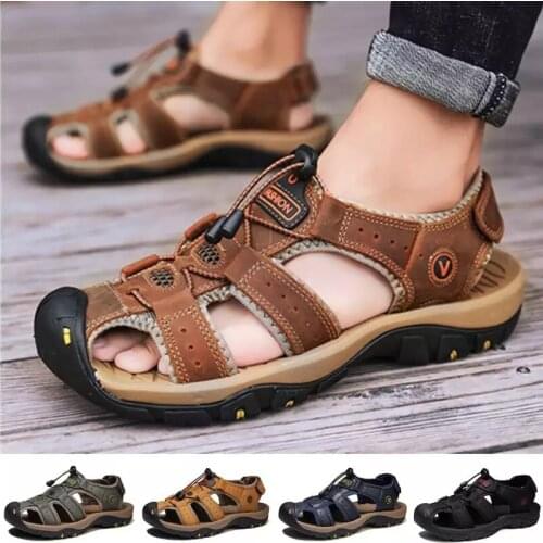 NineBull Genuine Leather Men Shoes Summer New Large Size Mens Sandals Men Sandals Fashion Sandals Slippers Big Size 38-48