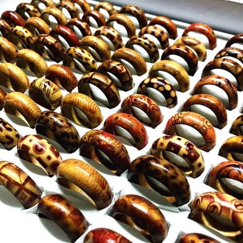MixMax Wholesale Lot 200pcs Mix Styles Handmade Craft Mens Womens Fashion Natural Wood Band Party Jewelry Rings Gifts