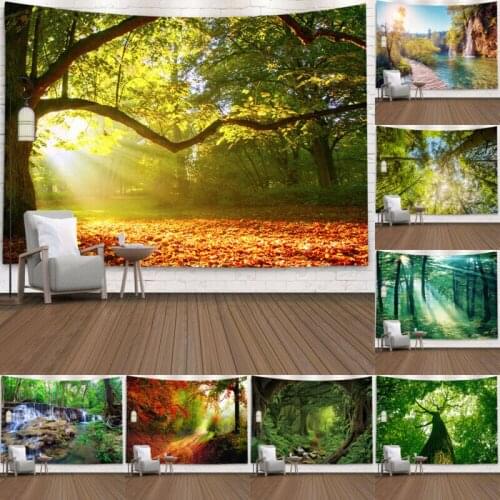 Tree Sunlight Forest Print Tapestry Wall Hanging Tapestries Room Bedspread Decor 95x73cm