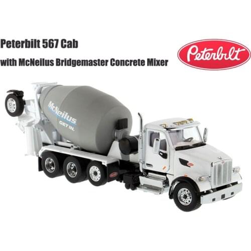 2021 NEW DM 1/50 Scale Peterbilt 567 Cab in White with Gray McNeilus Bridgemaster Concrete Mixer by Diecast Masters
