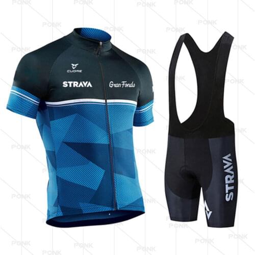 2021 New STRAVA Summer Cycling Jersey Set Breathable Team Racing Sport Bicycle Jersey Mens Cycling Clothing Short Bike Jersey