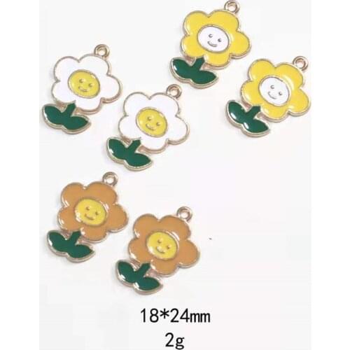 New Creativity Dripping Oil Cute Sunflower Alloy DIY Jewelry Accessories Rubber Band Earring Bracelet Pendant Selling Wholesales