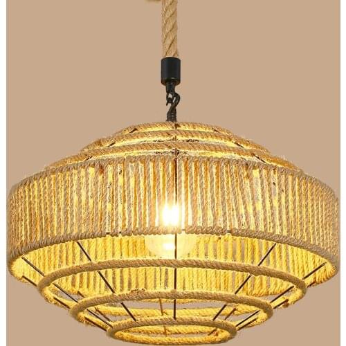 Retro Nordic Chandelier Clothing Store Industrial Hemp Rope Headlight Lamp Restaurant Bar Table Hanging Lamp