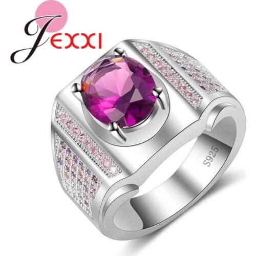Luxury Oval Red Cubic Zirconia Prong Setting Rings 925 Sterling Silver Finger Jewelry for Women Girls Wedding Gift