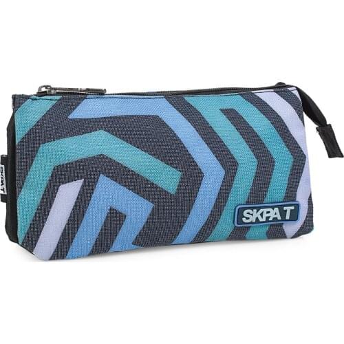 Skpat Model School Line Case Plumier Portatodo Triple 3 Pockets AND 2 Zippers Very Resistant Polyester Color